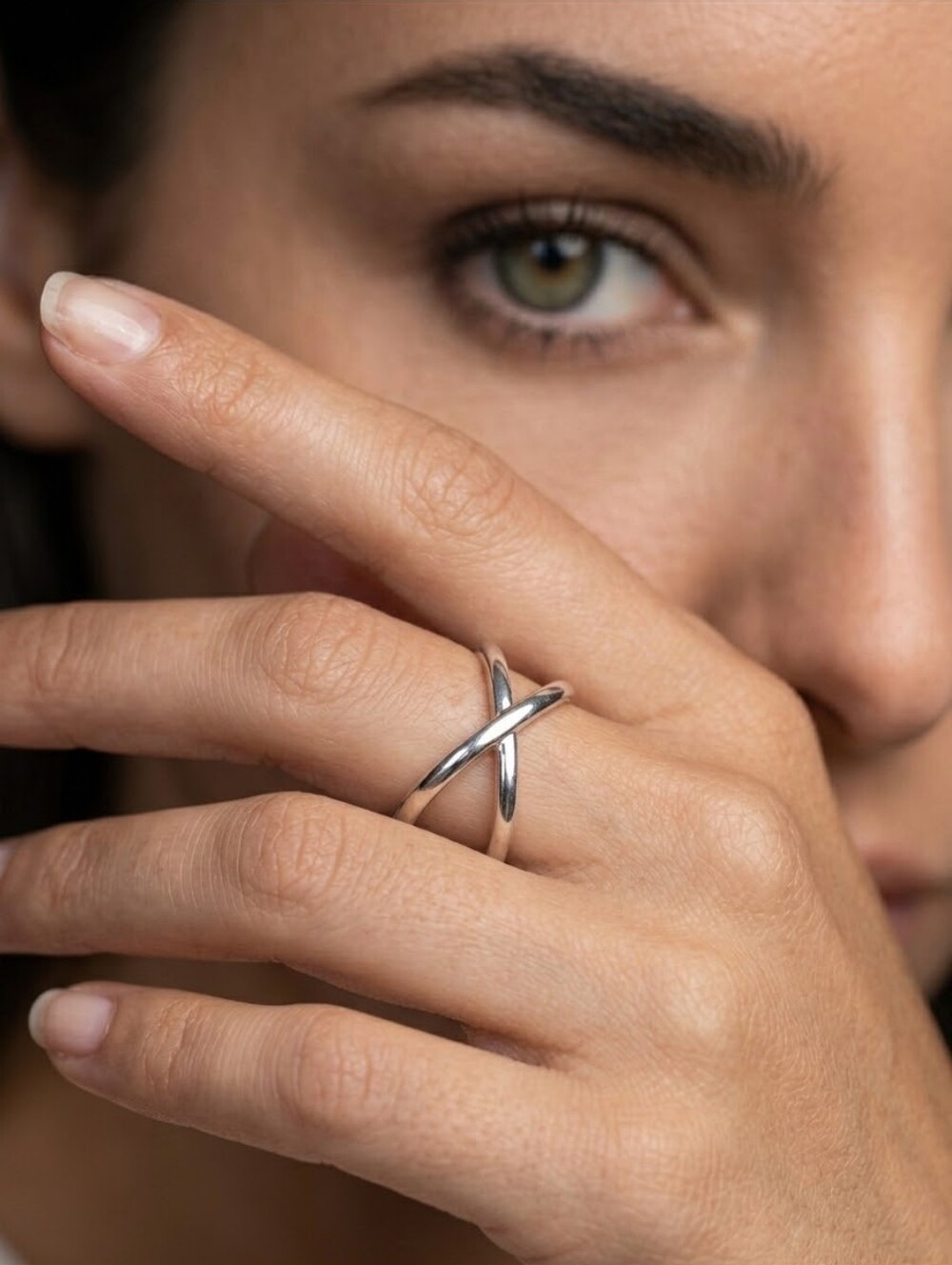 Criss Cross X Ring Adjustable Crossover Band 925 Sterling Silver Minimalist